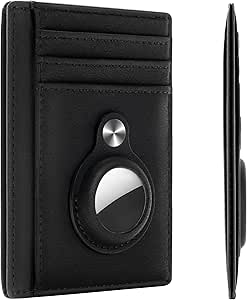 Hawanik black AirTag wallet with front card slots and circular tracker holder thumbnail