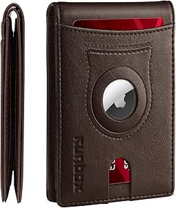 RUNBOX AirTag wallet in brown leather with slim bifold silhouette and visible tracker slot